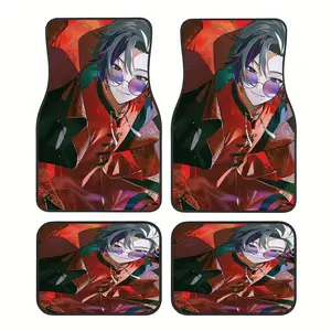 4-piece set, stylish trendy minimalist cool car rubber mats with anime character pattern, universal non-slip floor mats, easy to clean, pet-friendly car accessories, made of synthetic rubber, for use in the front and back