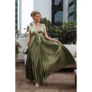Kris Pleated Maxi Dress - Martini Olive