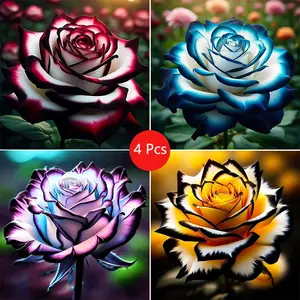 4pcs Beautiful Floral Diamond Painting Kit, Adult Art Set, DIY 5D Round Drill Crafts, Home Wall Decor, Beginner Friendly, Handicraft