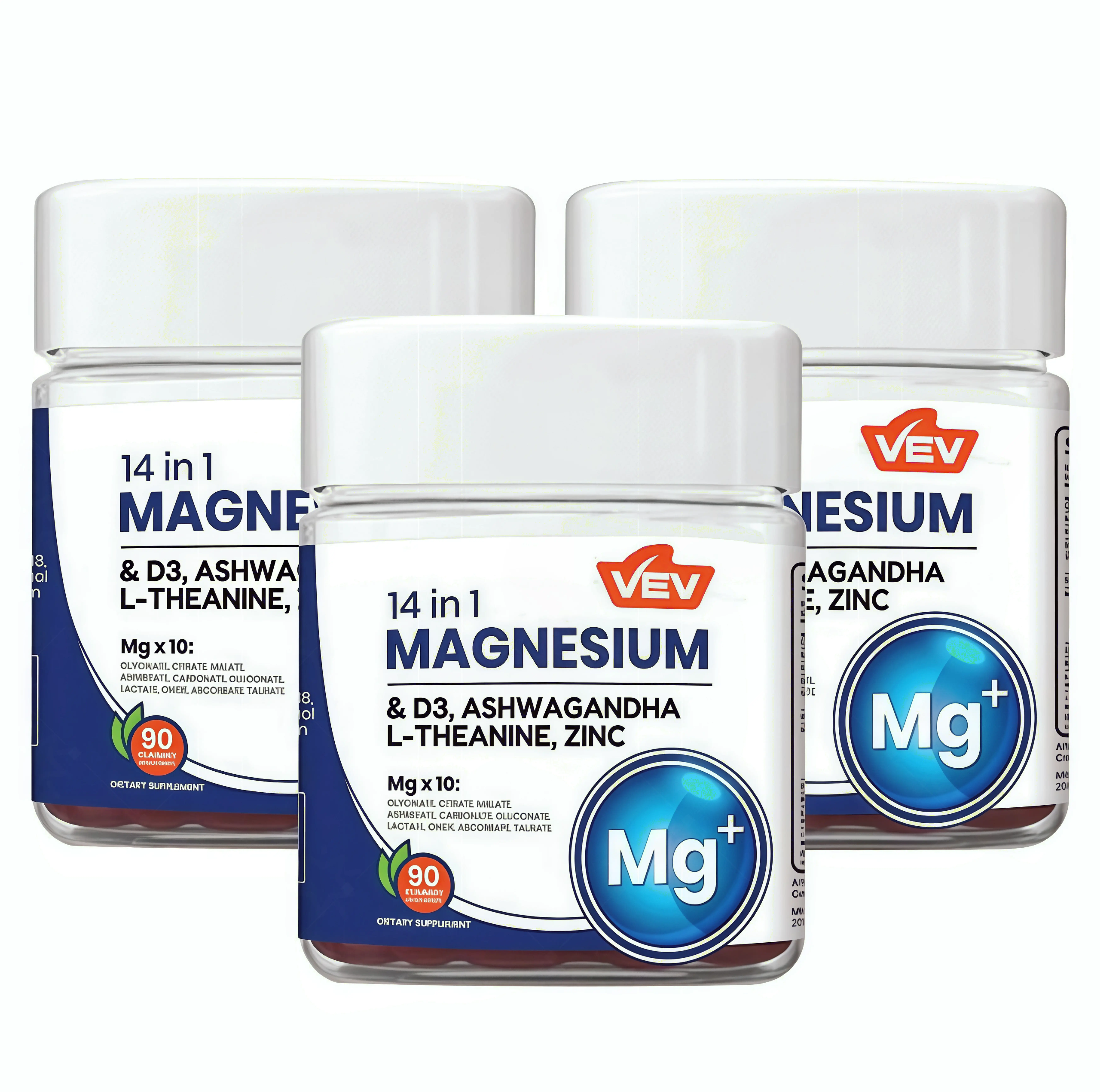 3 Pack VEV 14-in-1 DeepCalm Magnesium Complex Gummies BF | Magnesium Glycinate with Ashwagandha, L-Theanine, Vitamin D3 & Zinc | Women’s Cortisol Support Supplement, 90ct, No Added Sugar, Vegan