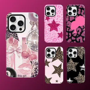 Y2K Pink Leopard Star Barbiecore Phone Case For iPhone17 16 15 14 13 12 11 Pro Max Plus Air Samsung S21 22 23 24 25 26  A13 14 15 25 34 35 52 53 54 55 Plus Ultra Fe Edge Trendy Protective Cover