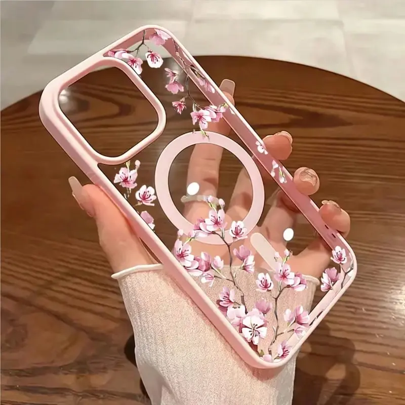 Magnetic Cherry Blossom Multi-Color Smartphone Casing - Shock-Resistant TPU Protector, Wireless Charging Support, Full Protection Shockproof Daily Shield for iPhone 11-17 Series, iPhone 12 Pro Durable Handheld Accessory