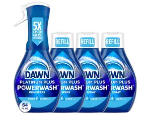 Dawn Platinum Powerwash Dish Spray, Dish Soap Liquid, Fresh Scent Bundle, 1 Spray (16oz) + 3 Refills (16oz each)(Pack of 4)