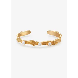 18K Gold Vermeil｜Golden Pearl Swirl Bangle For Her, Gift for Her, Summer Time Jewelry