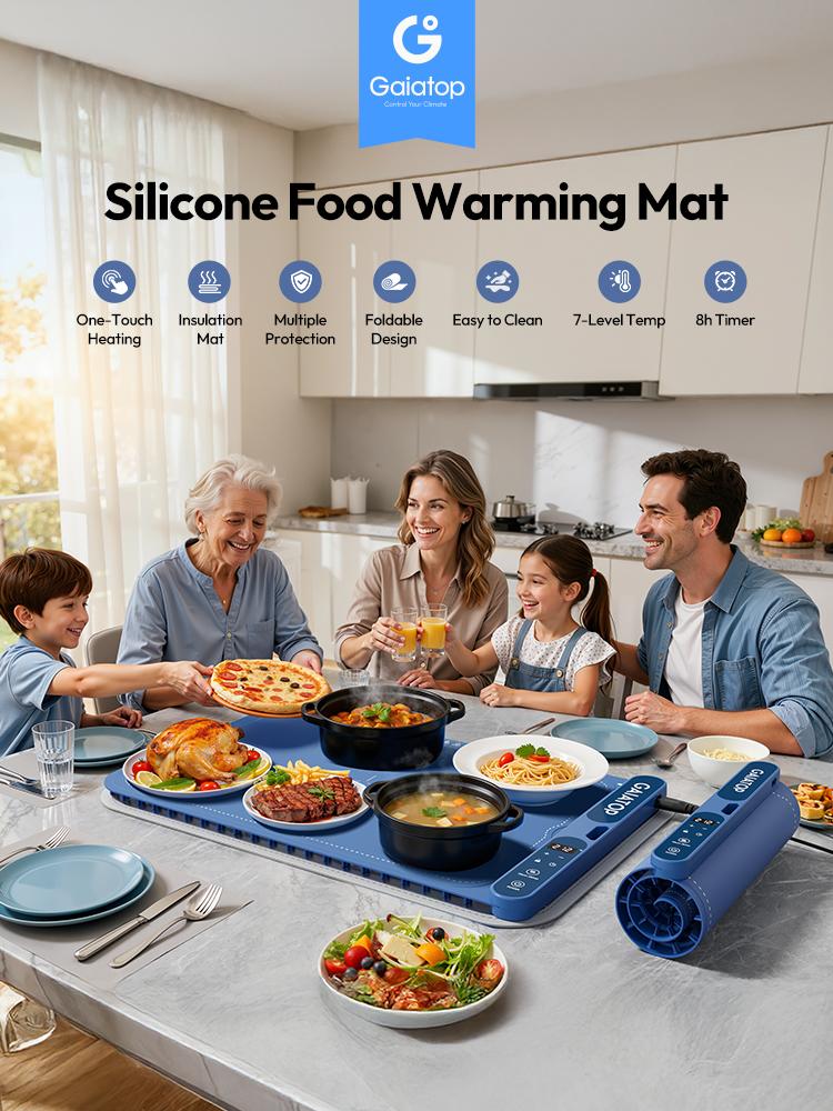 Gaiatop Fast-Heating Silicone Warming Mat - 7-Level Temp, 8-Hour Timer, Includes Heat Insulating Pad, Portable Blue Food Warmer for Parties, Home Gatherings Coasters Tableware Coasters Tableware Stainless Steel Travel