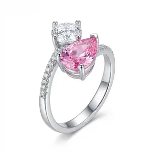 Double Stone Covenant Silver Plate Moissanite Ring Simple and Exquisite Style