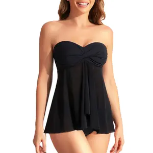 Tempt Me Womens Two Piece Bathing Suits Halter Bandeau Tankini Top Flyaway Swimsuit with Bottoms Tummy Control Swimwear