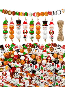 48pcs/80pcs Cute Christmas Themed Wooden Beads Set, Mini Santa Claus Decorative Hanging Ornaments, Perfect For Wreaths, Ornaments, Holiday Crafts, Party Decorations, Farmhouse Round Wooden Beads Crafts. Christmas Supplies
