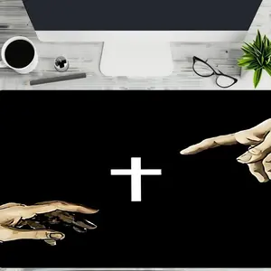 1pc Hand and Cross Design Gaming Mouse Pad, Gaming Desk Accessory, Faith Design Desk Mat Rubber Base with Stitched Edge Non-Slip Desk Accessories Office Supplies XL Mousepad for Office Home as Gifts for Men Women Birthdays,Christmas