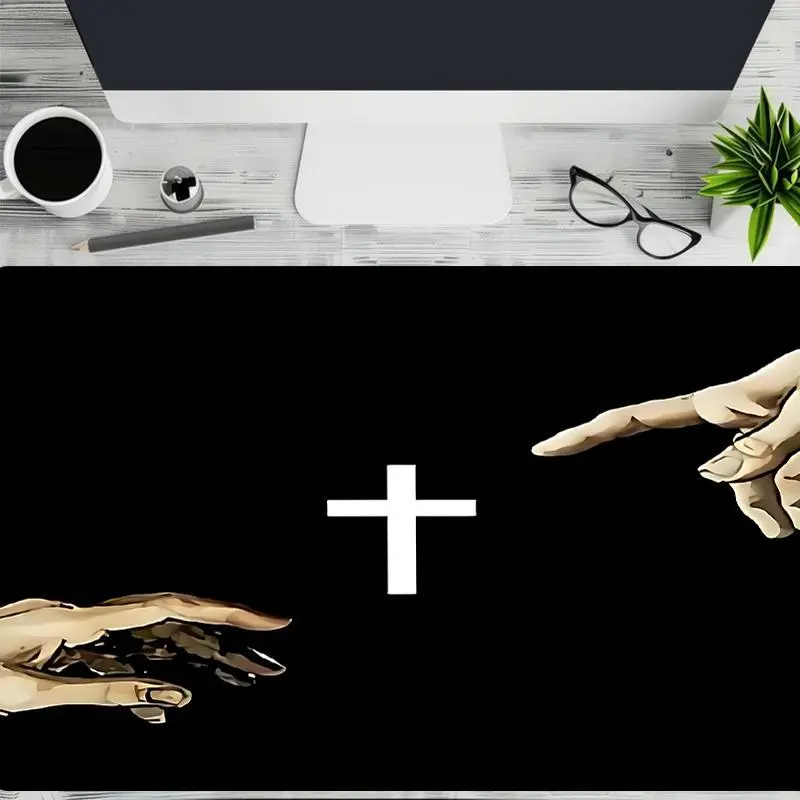 1pc Hand and Cross Design Gaming Mouse Pad, Gaming Desk Accessory, Faith Design Desk Mat Rubber Base with Stitched Edge Non-Slip Desk Accessories Office Supplies XL Mousepad for Office Home as Gifts for Men Women Birthdays,Christmas