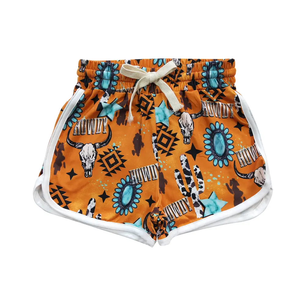 Girls' Minimalist Turquoise Western Style Mid Waist Drawstring Closure Shorts - Kids' Bottoms for 2T, 3-6M (SS0090), 4T, Multi-Size