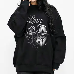 Love Eyes Rose Chicano Clothing Lowrider Chicana Art Gangster Cholo Outfit Cotton Fabric Unisex Hoodie Casual Streetwear Loose Fit 100% Cotton