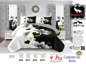 Black White Floral Bedding Set Queen/King 4 Piece – Elegant Flower Comforter Set, Luxury Romantic Aesthetic Bed Set, Soft Microfiber Cozy Bedding for Women Couples Bedroom Decor Home Apartment