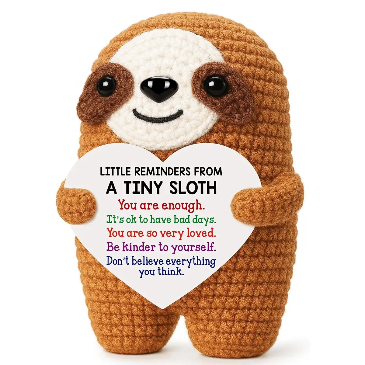 Handmade Positive Crochet Sloth Soft Stuffed Animal with Encouragement Message Card – Emotional Support Stuffed Animal Gifts for Friends or Loved Ones Stuffed Animal Collectibles