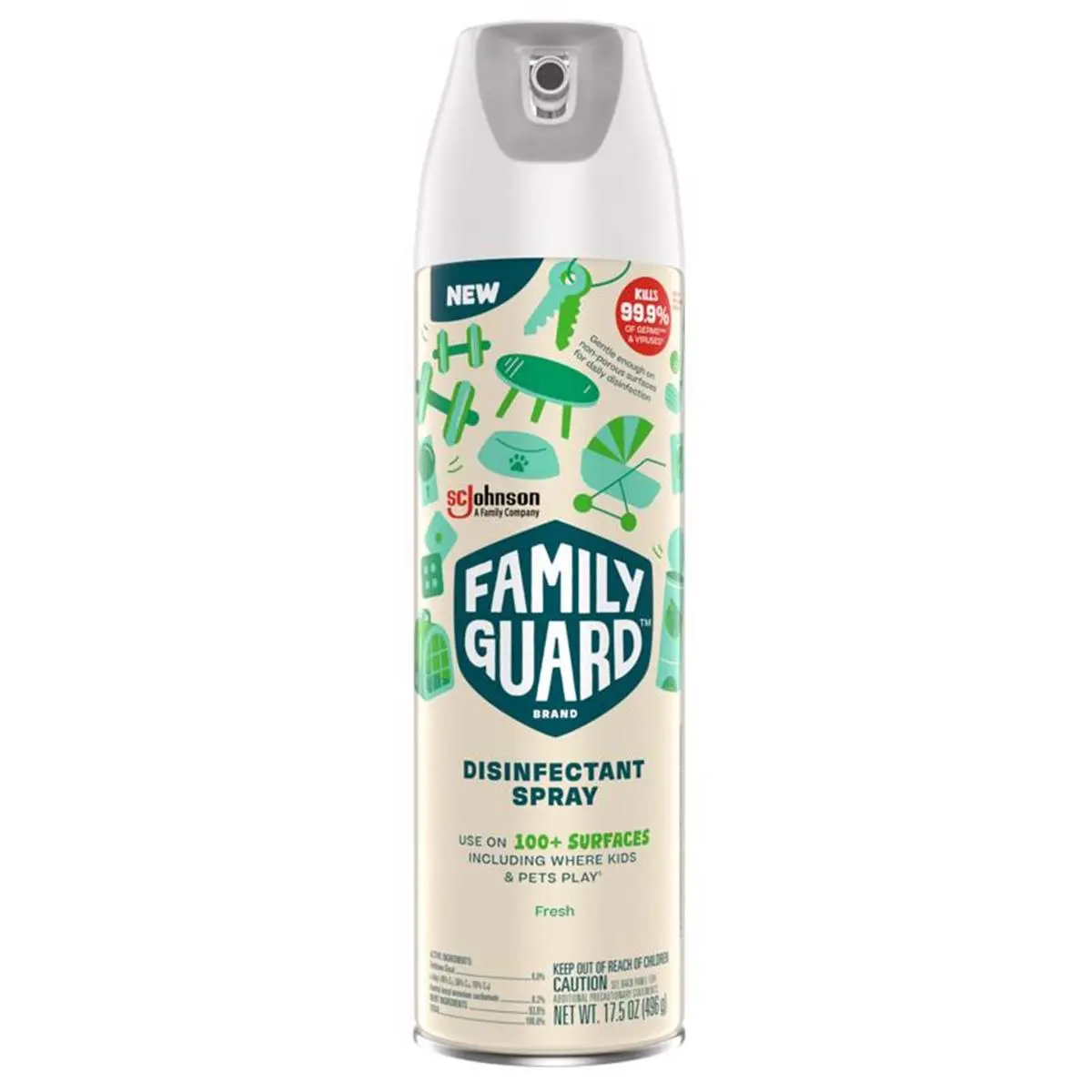 212 MAIN Family Guard 17.5oz Scented Disinfectant Spray, Multi-Surface Cleaner, Mildew Stain Remover, 8-Pack Container for Household Use