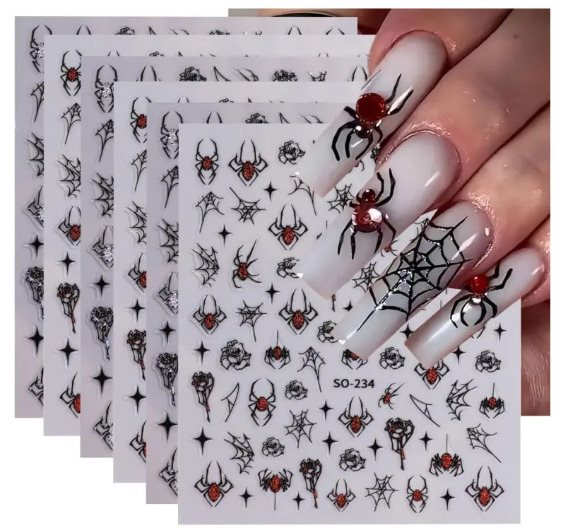 Halloween Spider Web Nail Stickers Red Silver Glitter Spider Web Design  Self-Adhesive