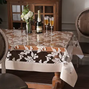 Artbloss Vinyl Table Cloth Rectangle Clear Table Cover Protector with Block Printed Pattern Oil Spill Proof Farmhouse Rustic Plastic Table Covers for Dining Tables