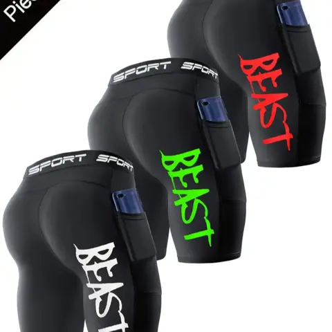 Men's 3-Pack Compression Sports Shorts, Athletic Training Shorts, Quick-Dry Elastic Waistband Pockets, with Colorful Print, Gym Running Basketball Training, Performance Shorts