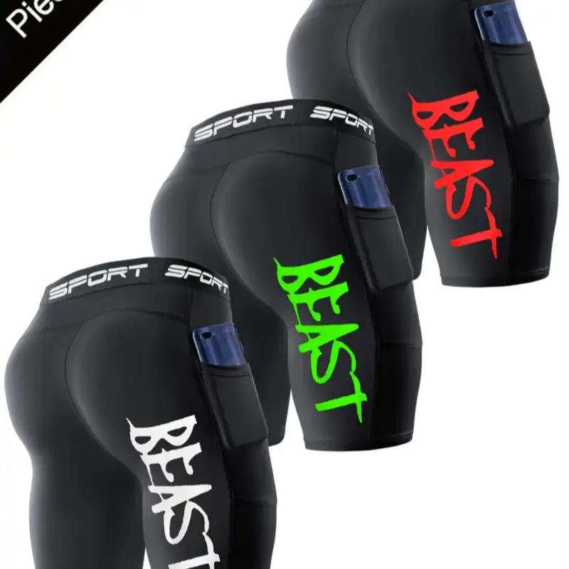 Men's 3-Pack Compression Sports Shorts, Athletic Training Shorts, Quick-Dry Elastic Waistband Pockets, with Colorful Print, Gym Running Basketball Training, Performance Shorts
