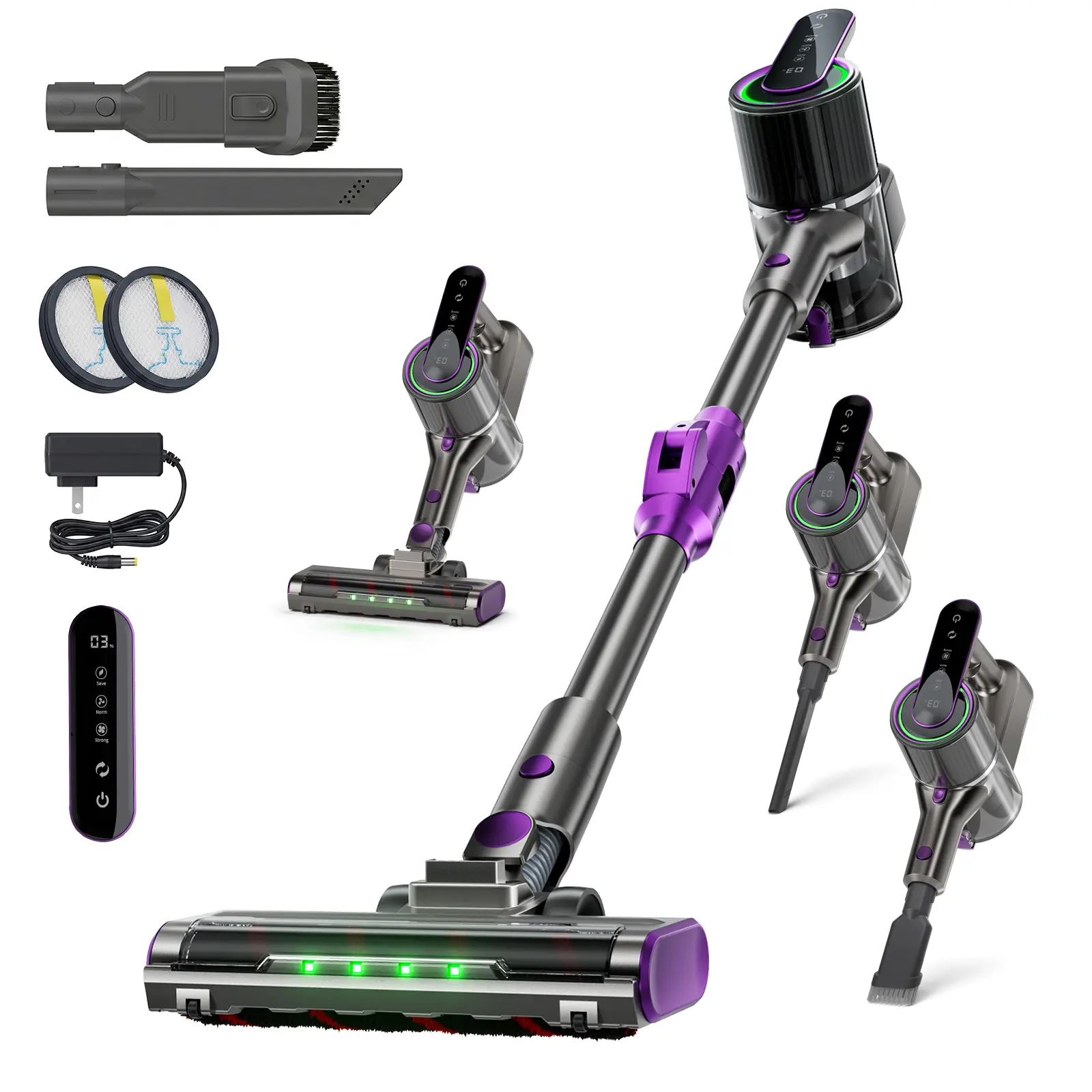55kPa Powerful Cordless Stick Vacuum Cleaner for Home, Up to 70 Mins Runtime with LED Smart Display, 8-in-1 Lightweight Self-Standing Vacuum, Anti-Tangle Brush for Pet Hair, Hard Floors & Carpets