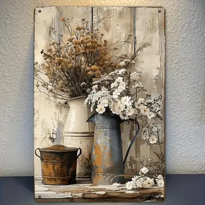 Elegant 2D Flat Wall Art Featuring Floral Iron Sign with Vintage Metal Finish 20x30cm for Versatile Home and Outdoor Decor