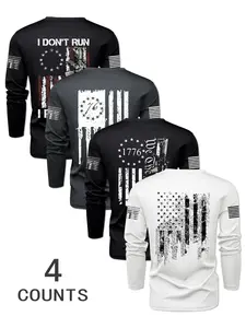 Men's Flag Pattern Round Neck Long Sleeve T-Shirt Set, Casual Outdoor Wear Athletic Fitted Sports Clothing for Spring Fall Winter, Sports & Mexican Culture Theme