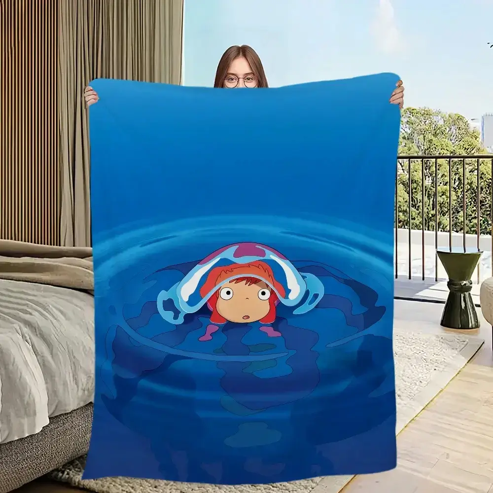 Ponyo Cartoon Printed Flannel Throw Blanket - Fuzzy Soft, Cozy, Warm Decorative Sofa Blanket for Bedroom, Travel, Giftable Home Textile, Cartoon Printed Blanket