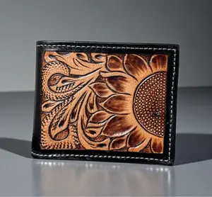 Sunflower tooled leather wallet