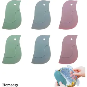 Homeasy 6-Pack Multifunctional Penguin-Shaped Silicone Scrapers, Soft Kitchen Cleaning Tools for Pans, Bowls (3 Colors)