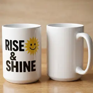 15oz Ceramic RISE & SHINE Coffee Mug - Glossy Geode Design, Classic Morning Motivation Drinkware, Florida Girl Themed, Peace-Infused Office Accessory, Reusable Tea Cup, Stylish Gift Option, Washable Kitchenware