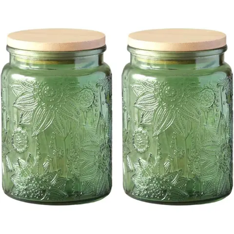 MIUVA Set of 2 Vintage Glass Jars with Lids 23.7 FL OZ Green Storage Jars for Kitchen Counter Pantry Candy Jar with Lid Antique Decorative Canister for Tea Coffee Sugar Stock Up On Specials Stockpile Value Pack Christmas Gift