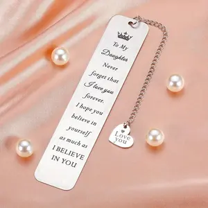 Stainless Steel Bookmark, 1 Count Letter Pattern Bookmark with Chain, Inspirational Bookmark Gift for Women, Daughter from Mom Birthday Gift