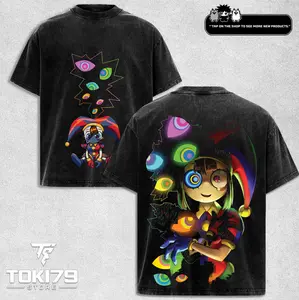 Pomni v3 The Amazing Digital Circus Double Printed Lightweight Acid Washed Tee TV Show Graphic Top Shortsleeve Cotton Gift TShirt, Gift T-Shirt For Movie Lover tees good