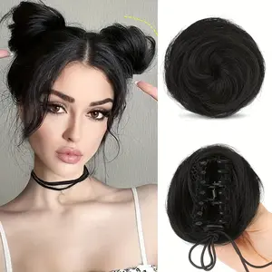 2Pcs Elegant Mini Claw Clip - Curly Donut Updo Hair Bun Extensions for Women - Messy Cat Ears Bun Synthetic Scrunchies, All Ages Suitable, Haircare Daily, blonde Loose Wavy Wave