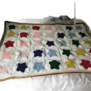 Granny Square Blanket with Colorful Stars, Soft Fabric, Quilted Design, Ideal for Crib or Bed, Versatile Use
