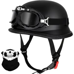 German Style Skull Cap Adult Men Women Half Shell Helmet, DOT Approved Retro Face Helmet for Cruiser Scooter Chopper