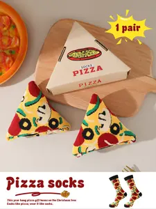 Funny Pizza Socks Gift Box Set, Autumn Winter Long Crew Socks, Creative Graphic Food Design, Soft Comfortable, Perfect for All Seasons