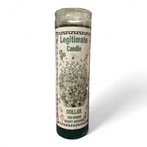 Vela de Dinero Prayer Candle 7 Day Money Drawing 8" Inch Unscented Pillar Candle in Glass