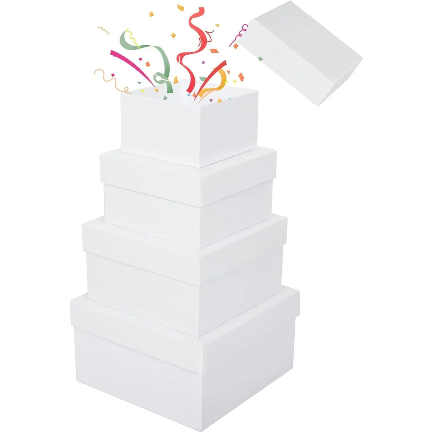 Nesting  Boxes with  4 Pack,Fancy Square Rigid  Boxes for Present White Stackable Decorative Boxes For Bridesmaid Proposal Wedding Birthday  Showers