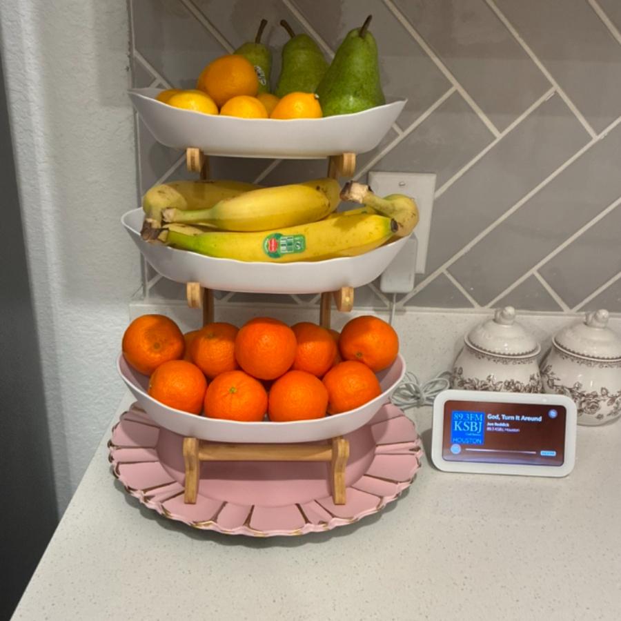 Wood Suitable for Living Room & Kitchen, 2-Tier/3-Tier Large Capacity Fruit Storage Shelf & Snack Organizer - Natural Oval Space-Saving Rack with Easy Assembly, Multi-Shelf for Fruits, Plates, Dishes, Home Decor (No Revision)