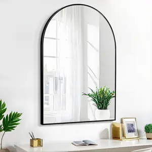 24x36 arch mirror rectangle full length wall mounted hanging or against wall metal frame dressing makeup mirrors for entryway bedroom bathroom living room inch black