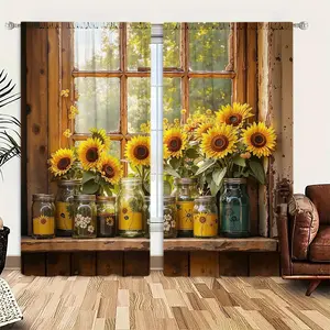Sunflower Pattern Door Curtain, 1 Set Window Curtain, Floral Pattern Door Curtain, Home Decor for Living Room Bedroom, Room Decor