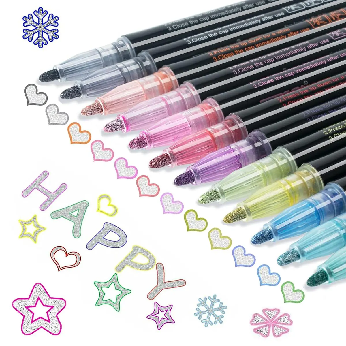 Double Line Glitter Outline Pen, 8/12pcs Drawing Marker Pen, Glitter Doodle Pen, Glitter Markers, Art Pens, Art Supplies for Students School Home, Coloring Graffiti Pen