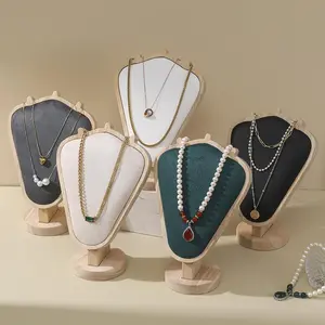 Mannequin Wooden Velvet Necklace Pendant Chain Jewelry Bust Neck Display Stand Holder Mannequin Necklace Pendant Window Display