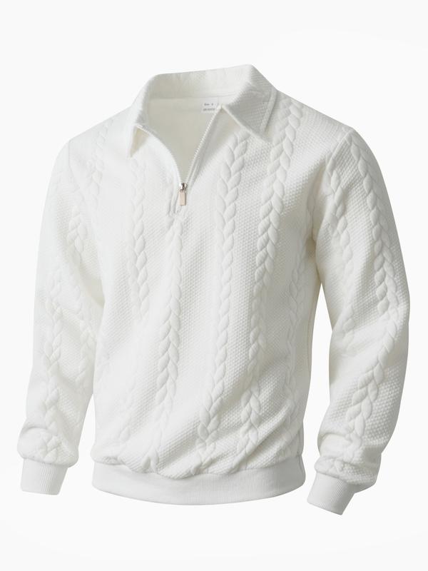 Men's Spring Outfits Knitted Polo Neck Long Sleeve Sweatshirt for Daliy Wear, Old Money Zipper Half Button Design, Casual Versatile Trendy Simple Pullover，Essential for Man's Wardrobe.