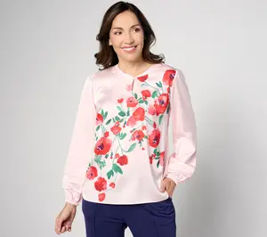 Isaac Mizrahi Live! Floral Printed Stretch Charmeuse Blouse