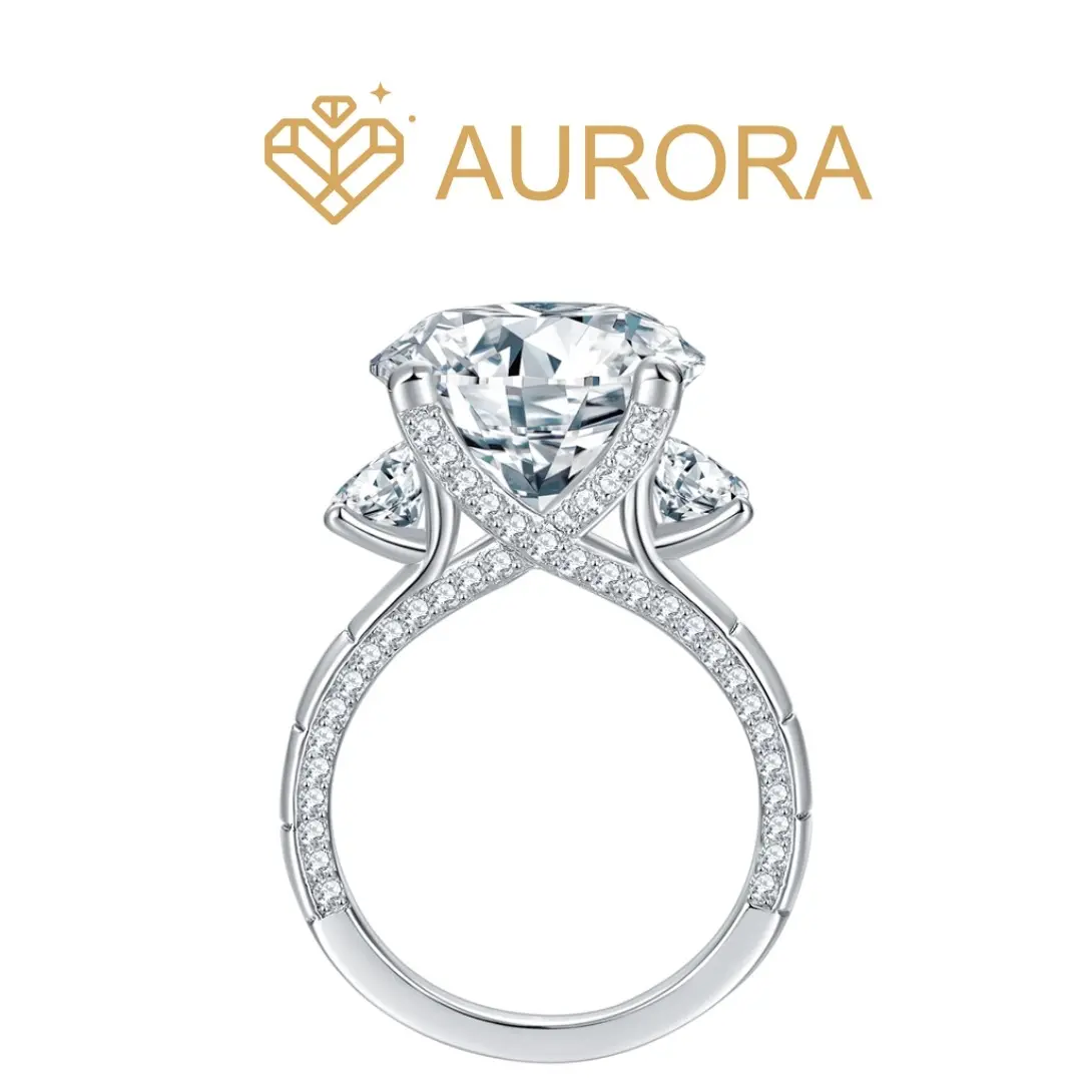 【#69 Vegas】Full Moissanite main stone and side stone rings  S925 Sterling Silver  Anniversary Birthday Gift Gift High Quality Jewelry Synthetic Moissanite