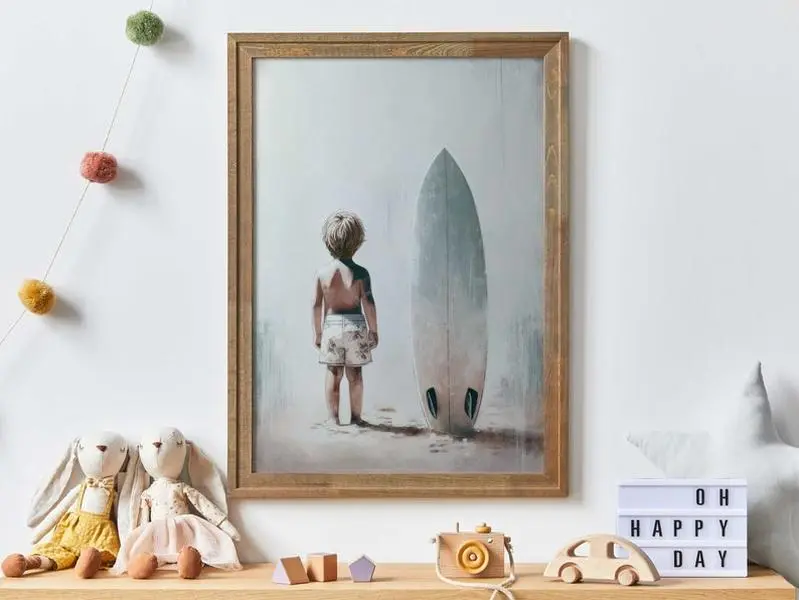 Surfing Nursery Decor Boy Poster, Surfer Boy Poster, Beach Boy's Room Decor Poster, Beach Nursery Art, Little Boy with Surfboard, Poster Surfer Art Kids, Funny Poster, Poster No Frame. Gifts Ornaments