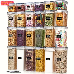 24pcs Sealed Food Storage Containers with Lids, (12 Lids + 12 Boxes) Plastic Kitchen OrgAirtight Food Storage Container Set 24 Pcs Plastic with Secure Lids for Cereal Flour Sugar Pantry Kianizer, for Cereal, Flour And Sugar Storage, with Labels And Marker