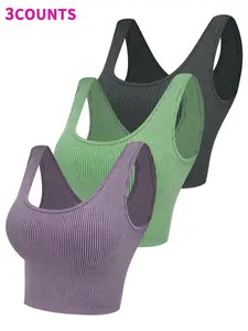 Women's Solid Ribbed Square Neck Cropped Sports Vest, Sporty Quick Drying High Stretch Breathable Sleeveless Sports Tank Top for Yoga Gym, Ladies Sportswear Clothing